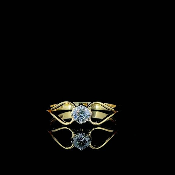 Cupira open loop natural diamond solitaire ring in 14k yellow gold with six-claw white gold setting