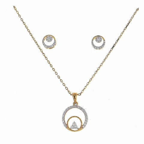 Cupira eclipse circle natural diamond pendant necklace and matching earrings set in 14k yellow gold