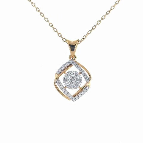 Cupira natural diamond cushion frame cluster pendant necklace in 14k yellow gold